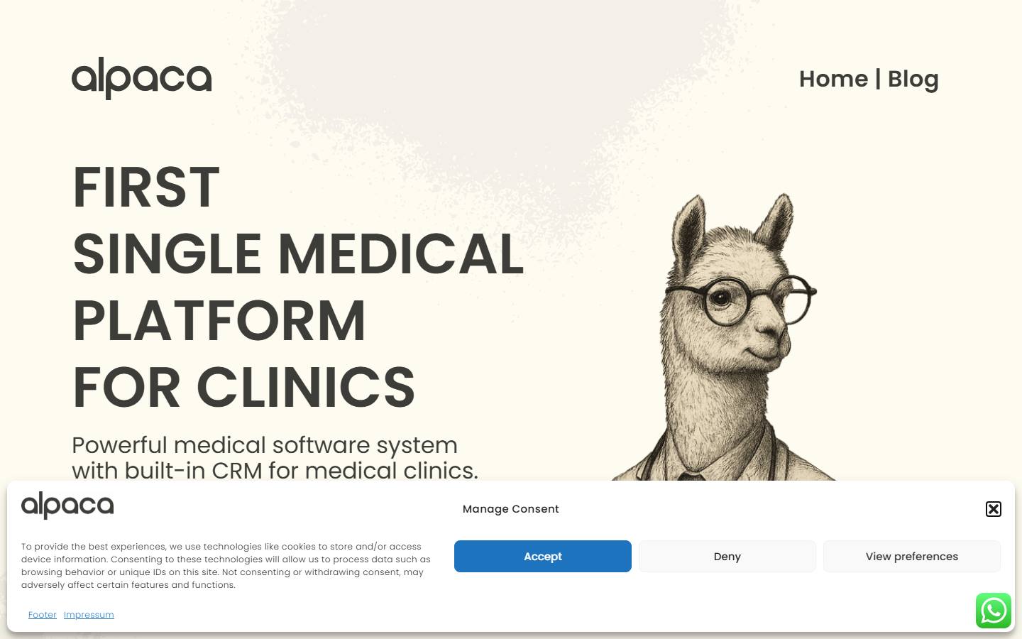 Первый экран alpacamed.com — WordPress